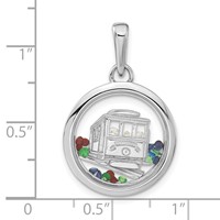 Sterling Silver Rhodium-plated Cable Car & Floating Glass Beads Pendant view 3