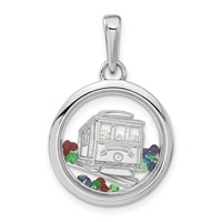 Sterling Silver Rhodium-plated Cable Car & Floating Glass Beads Pendant view 1