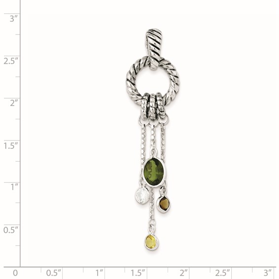 Sterling Silver Antiqued Brown/Green/Yellow/Clear CZ Pendant