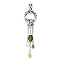 Sterling Silver Antiqued Brown Green Yellow Clear CZ Pendant view 1