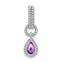 Sterling Silver Rhodium Amethyst Pear Twisted Pendant view 4