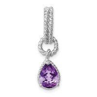 Sterling Silver Rhodium Amethyst Pear Twisted Pendant view 1