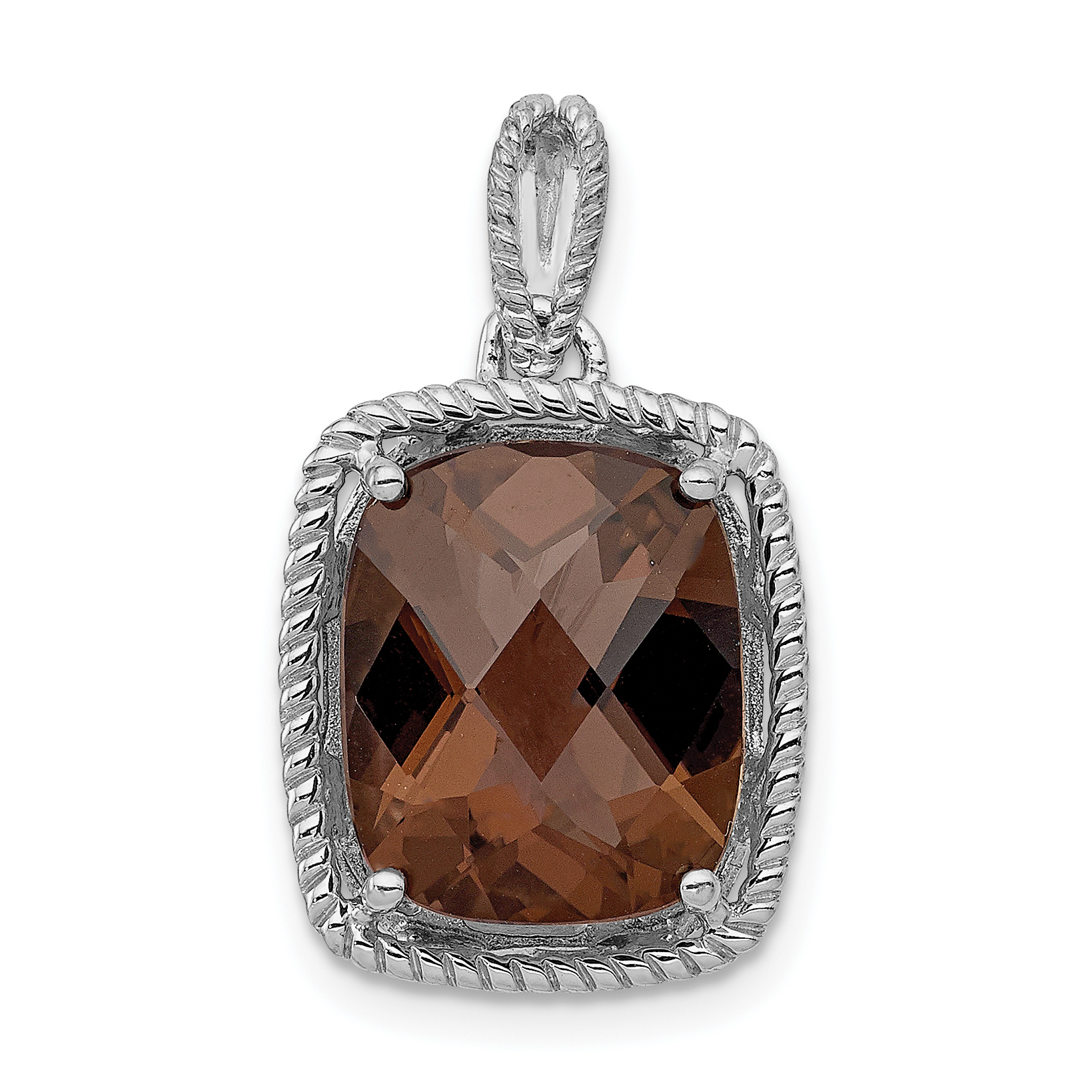 Sterling Silver Rhodium-plated Smoky Quartz Pendant (QP2915SQ)