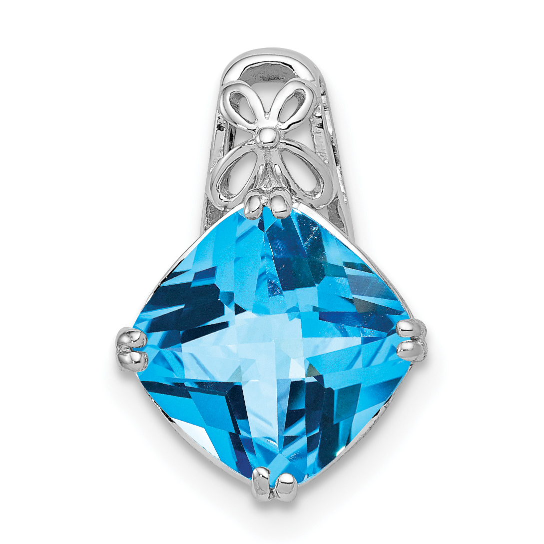 Sterling Silver Rhodium-plated Blue Topaz Pendant (QP2931BT)