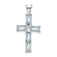 Sterling Silver Rhodium Plated Aquamarine Cross Pendant view 4