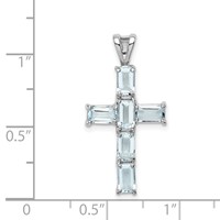 Sterling Silver Rhodium Plated Aquamarine Cross Pendant view 3
