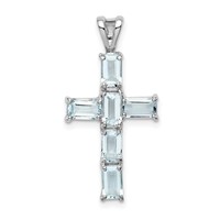 Sterling Silver Rhodium Plated Aquamarine Cross Pendant view 1