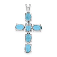 Sterling Silver Rhodium Plated Light Swiss Blue Topaz Cross Pendant view 4