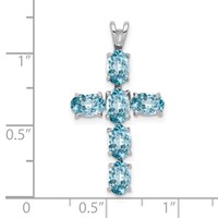 Sterling Silver Rhodium Plated Light Swiss Blue Topaz Cross Pendant view 3