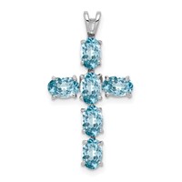 Sterling Silver Rhodium Plated Light Swiss Blue Topaz Cross Pendant view 1