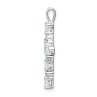 Sterling Silver Rhodium Plated Diamond & Aquamarine Cross Pendant view 2