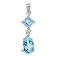 Sterling Silver Rhodium Plated Diamond & Light Swiss BT Pendant view 1