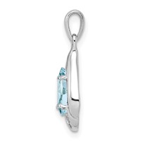Sterling Silver Rhodium Plated Diamond and Aquamarine Pendant view 2