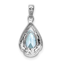 Sterling Silver Rhodium Plated Diamond and Aquamarine Pendant view 4
