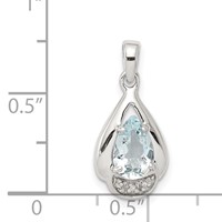 Sterling Silver Rhodium Plated Diamond and Aquamarine Pendant view 3