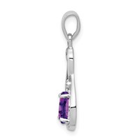 Sterling Silver Rhodium Plated Diamond and Amethyst Teardrop Pendant view 2