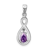 Sterling Silver Rhodium Plated Diamond and Amethyst Teardrop Pendant view 4