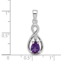 Sterling Silver Rhodium Plated Diamond and Amethyst Teardrop Pendant view 3