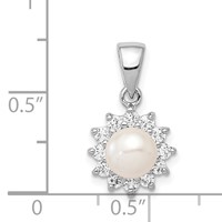 Sterling Silver Rhodium Plated FW Cultured Pearl & CZ Pendant view 3