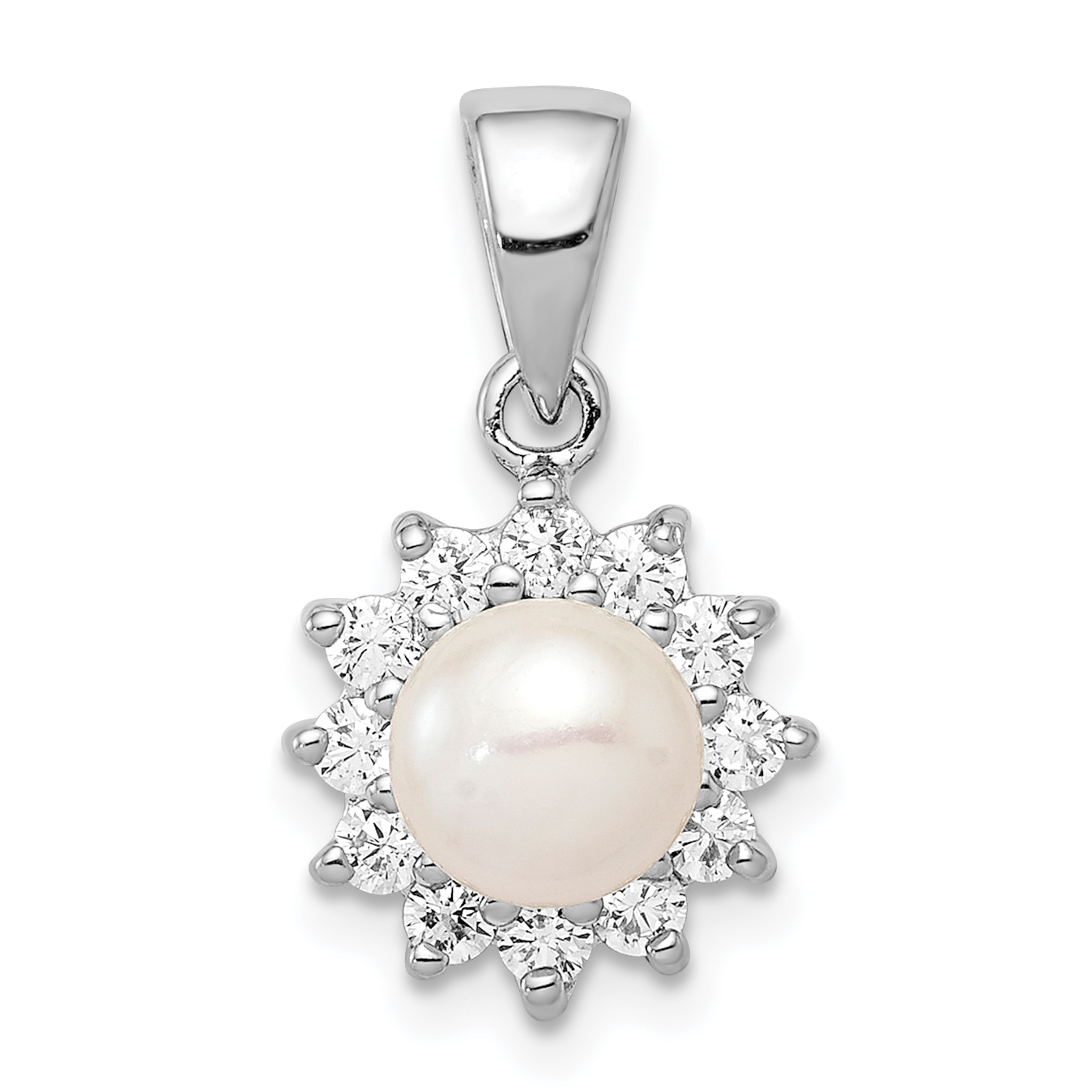 Sterling Silver Rhodium Plated FW Cultured Pearl & CZ Pendant (QP2967)