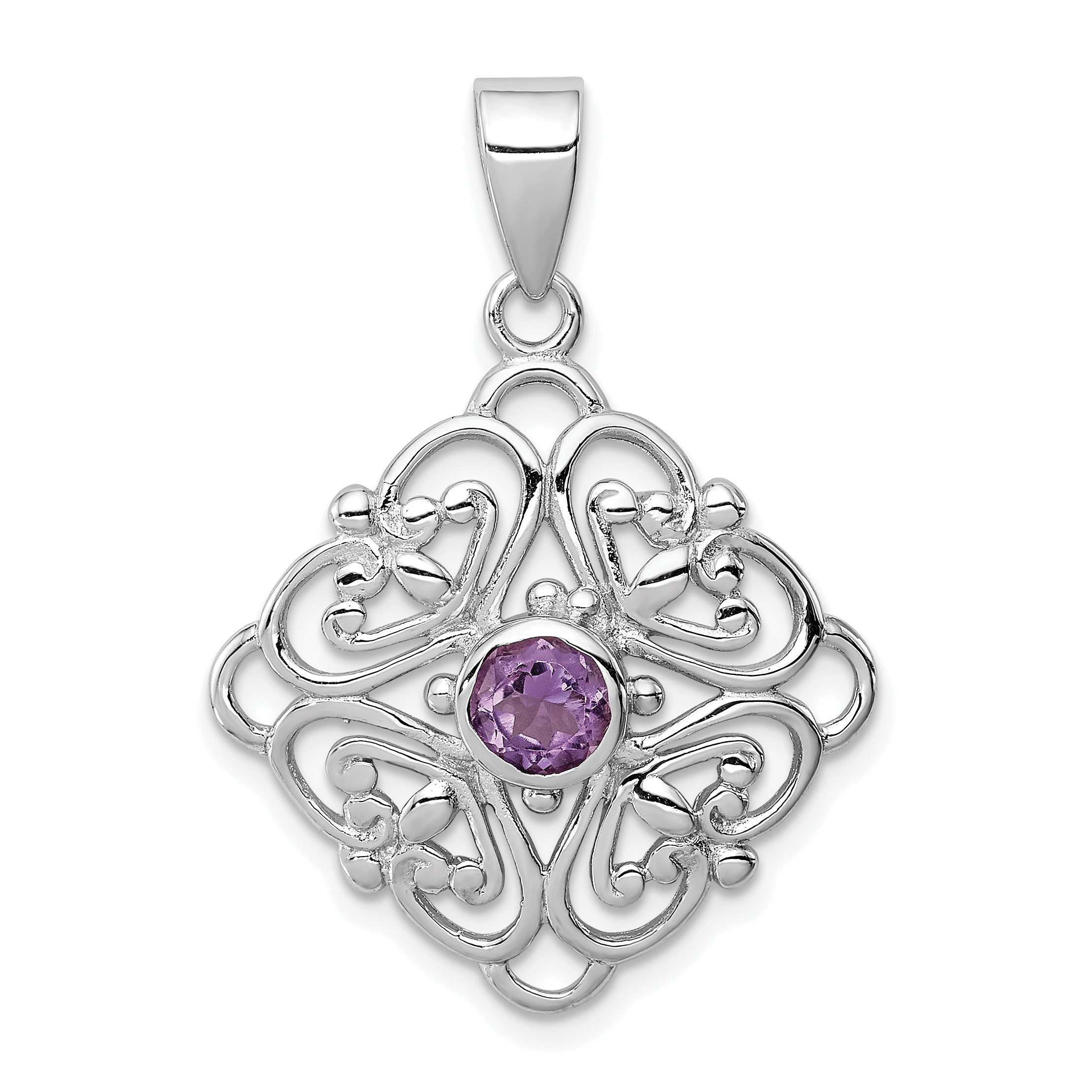 Sterling Silver Rhodium-plated Amethyst Pendant (QP297)