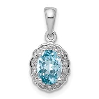 Sterling Silver Rhodium Plated Diamond & Light Swiss BT Oval Pendant view 1