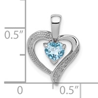 Sterling Silver Rhodium Plated Diamond & Swiss BT Heart Pendant view 3