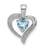 Sterling Silver Rhodium Plated Diamond & Swiss BT Heart Pendant view 1