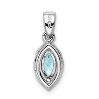 Sterling Silver Rhodium-plated Diamond and Aquamarine Pendant view 4