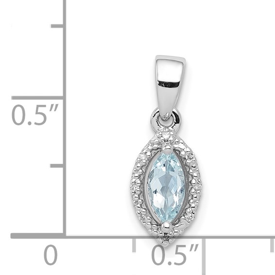 Sterling Silver Rhodium-plated Diamond and Aquamarine Pendant