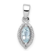 Sterling Silver Rhodium-plated Diamond and Aquamarine Pendant view 1