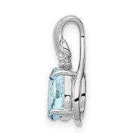 Sterling Silver Rhodium Plated Dia. & Aquamarine Oval Pendant view 2