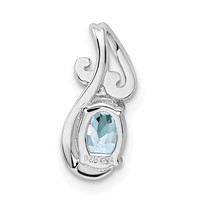 Sterling Silver Rhodium Plated Dia. & Aquamarine Oval Pendant view 4