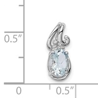 Sterling Silver Rhodium Plated Dia. & Aquamarine Oval Pendant view 3