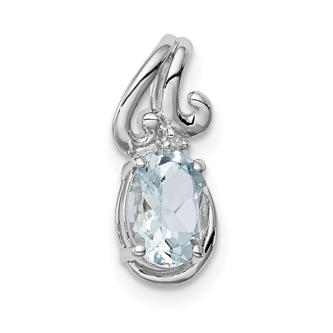 Sterling Silver Rhodium Plated Dia. & Aquamarine Oval Pendant (QP2978AQ)