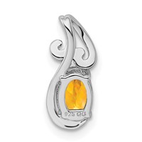 Sterling Silver Rhodium Plated Diamond & Citrine Oval Pendant view 4