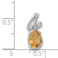 Sterling Silver Rhodium Plated Diamond & Citrine Oval Pendant view 3