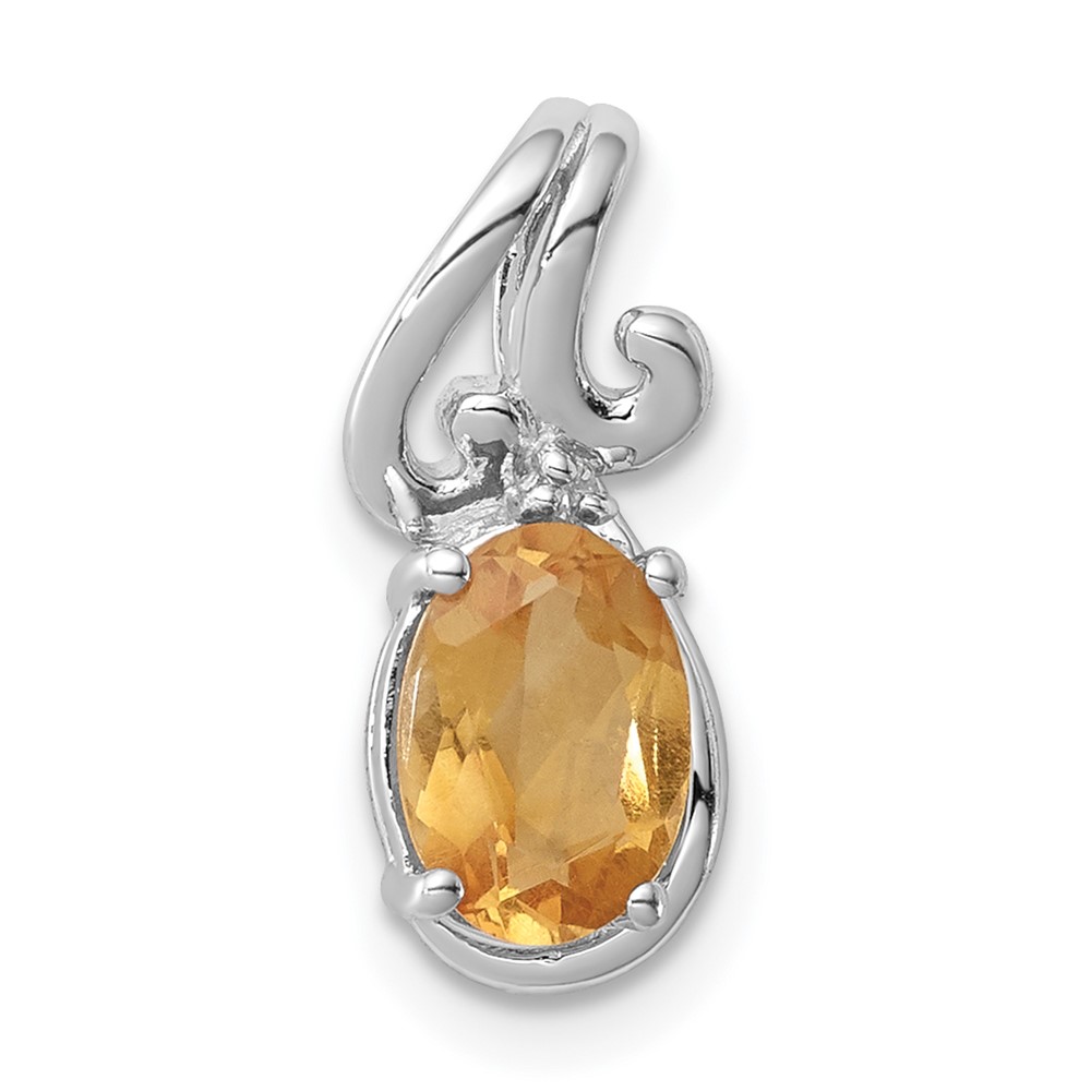 Sterling Silver Rhodium Plated Diamond & Citrine Oval Pendant (QP2978CI)