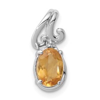 Sterling Silver Rhodium Plated Diamond & Citrine Oval Pendant view 1