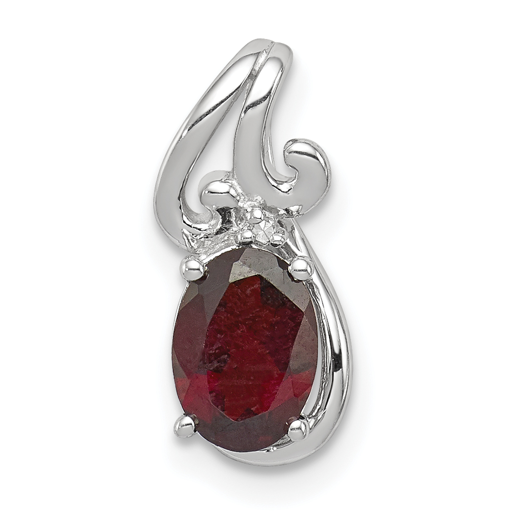 Sterling Silver Rhodium Plated Diamond & Garnet Oval Pendant (QP2978GA)