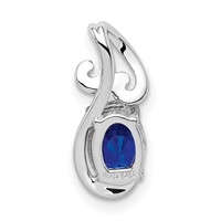 Sterling Silver Rhodium Plated Diamond & Sapphire Oval Pendant view 4