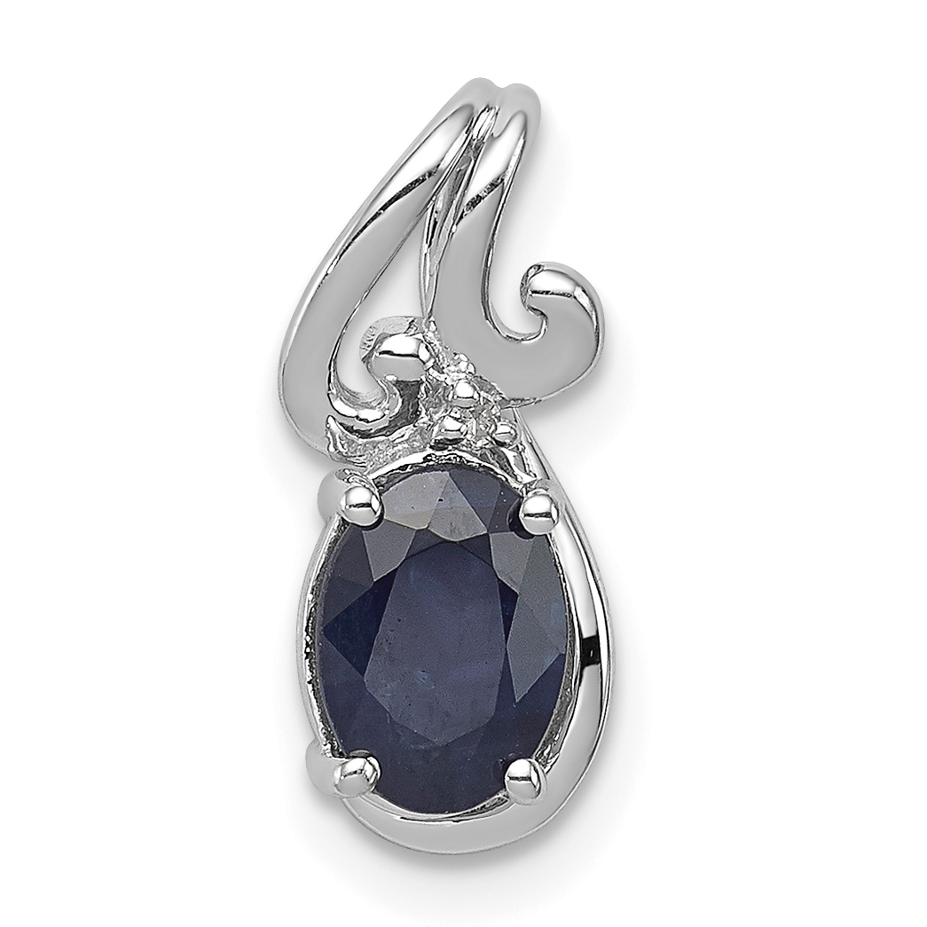 Sterling Silver Rhodium Plated Diamond & Sapphire Oval Pendant (QP2978S)