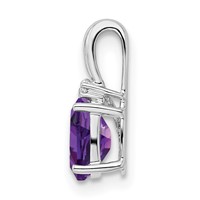 Sterling Silver Rhodium Plated Diamond and Amethyst Oval Pendant view 2