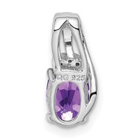 Sterling Silver Rhodium Plated Diamond and Amethyst Oval Pendant view 4