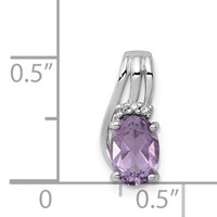 Sterling Silver Rhodium Plated Diamond and Amethyst Oval Pendant view 3