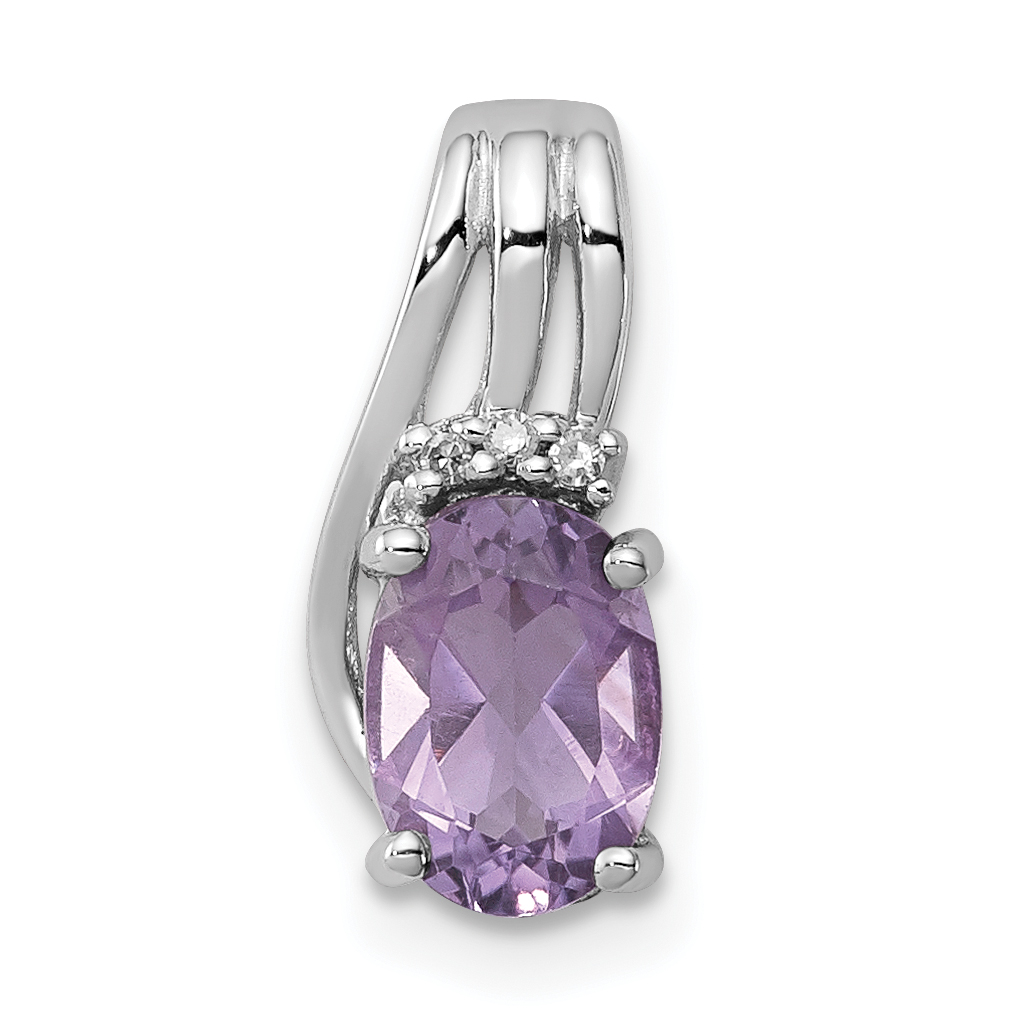 Sterling Silver Rhodium Plated Diamond and Amethyst Oval Pendant (QP2979AM)