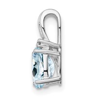 Sterling Silver Rhodium Plated Dia. & Aquamarine Oval Pendant view 2