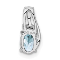 Sterling Silver Rhodium Plated Dia. & Aquamarine Oval Pendant view 4