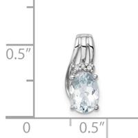 Sterling Silver Rhodium Plated Dia. & Aquamarine Oval Pendant view 3