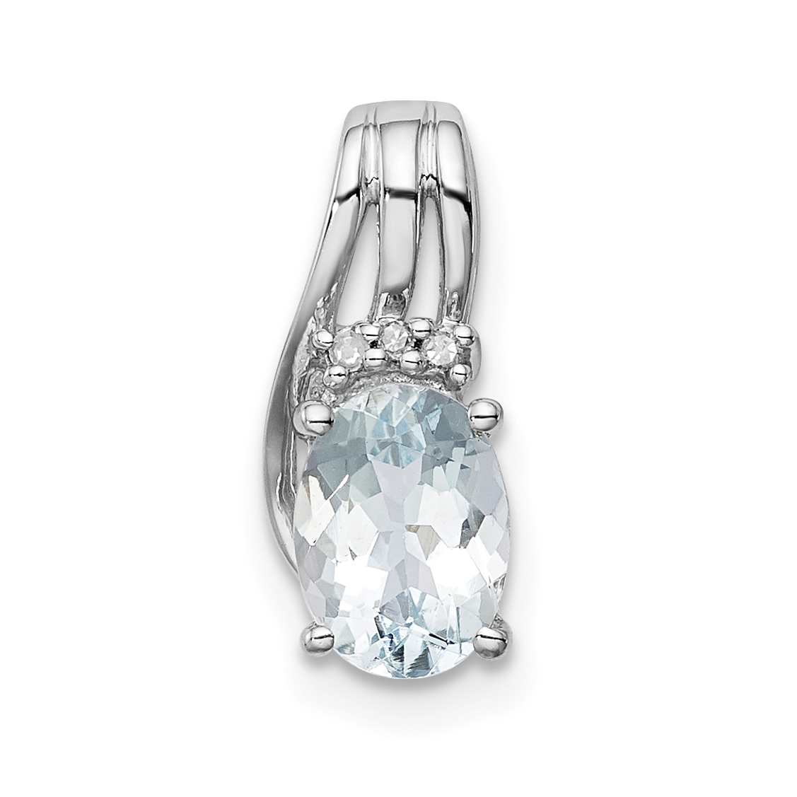 Sterling Silver Rhodium Plated Dia. & Aquamarine Oval Pendant (QP2979AQ)